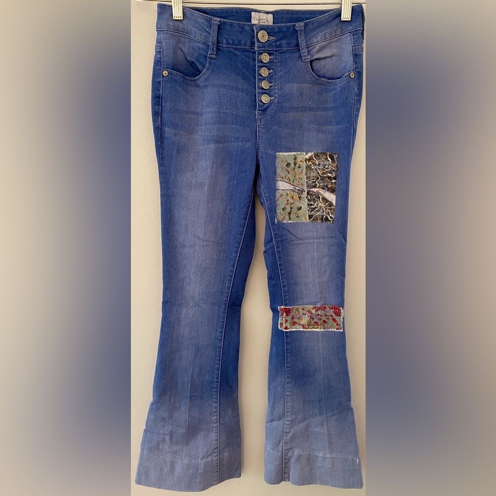 Celebrity Pink Patchwork Button Up Flare Jeans Women's Sz 7/28